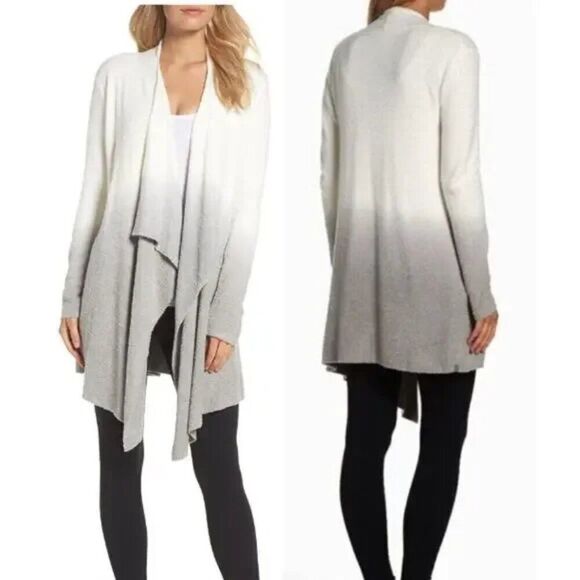 Barefoot Dreams Bamboo CozyChic Lite Calypso Knit Ombre White Gray Cardigan, S/M - Picture 1 of 6